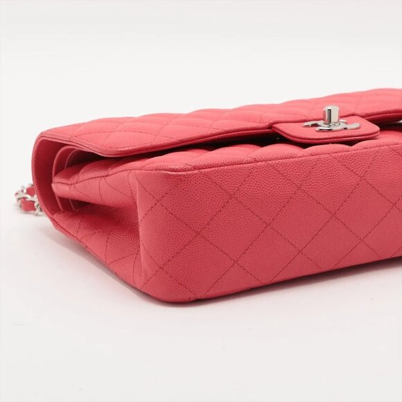 Chanel Matelasse 25 Caviar Skin Double Flap Double Chain Bag Red Silver Metal - Picture 4 of 16